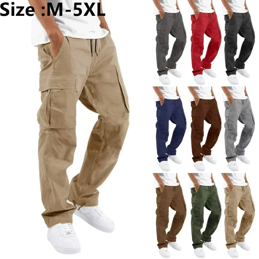 New 2026 Cargo Pants Trousers for Men Full Length Solid Color Loose Multi-pocket Drawstring Pockets Pants Male Cargo Pants 5XL
