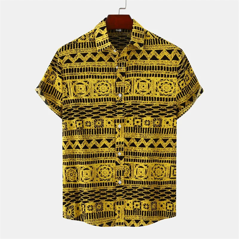 Retro Geometric Texture 3d Print Hawaiian Shirt Men Summer Short Sleeves Tops Beach Harajuku Street Lapel Blouse Male Clothes - Image 17