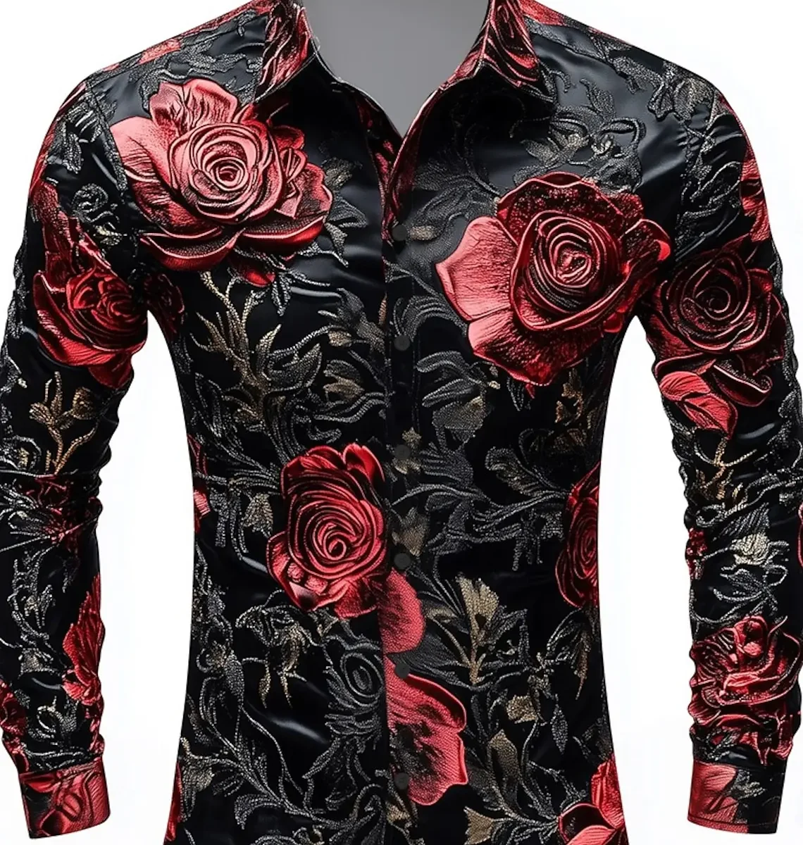 Men's Floral Print Rose Flowers Shirt Button Up Shirt Long Sleeve Dark Gothic Style Streetwear Summer 3D Print Collared Shirts