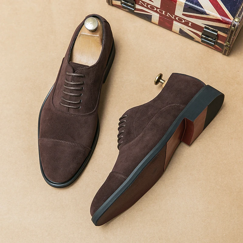 Italian Brand Men's Suede Oxford Shoes Pointed Formal Shoes Size:38-46 Non Slip Fashion Business Daily Banquet Dress Shoes