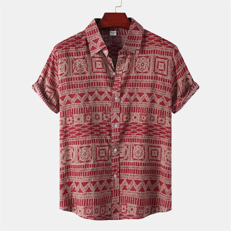 Retro Geometric Texture 3d Print Hawaiian Shirt Men Summer Short Sleeves Tops Beach Harajuku Street Lapel Blouse Male Clothes - Image 14