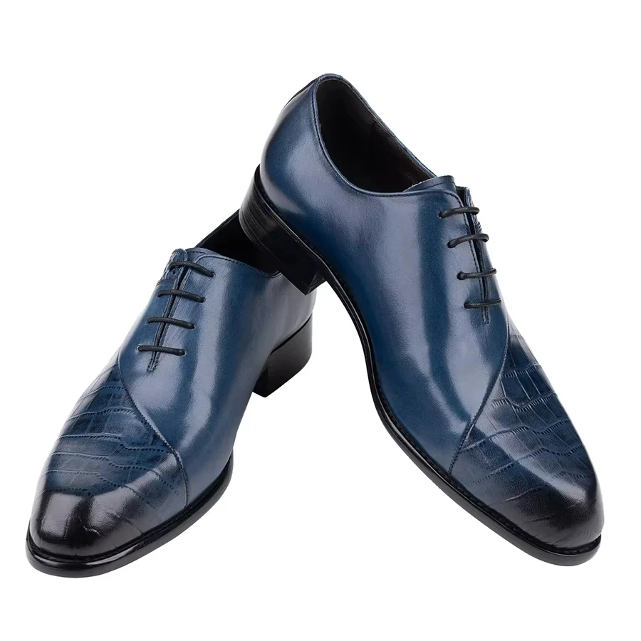 New Style Oxfords Men Shoes Top Layer Cowhide Leather Handmade Luxury Retro Blue Designer Business Office Wedding Male's Shoe CN - Image 3
