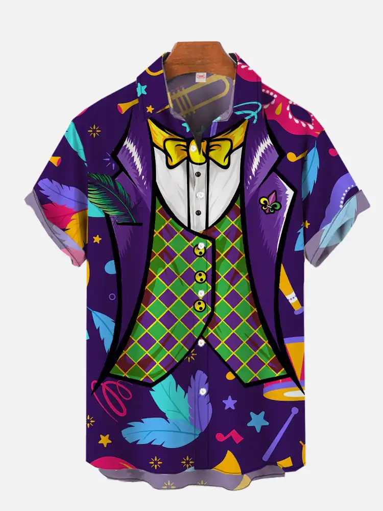Men's Neon Pattern Printed Shirts Men's Fashion Casual Shirt Comfortable Beach Short Sleeved Shirt Men's Single Breasted Shirts - Image 3