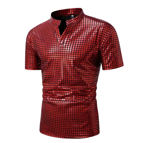 Summer New Men Short Sleeve Sequin Shirt Gold / Silver / Red Fashion Men Dance Party Bar KTV Luxury Casual Shirts - Image 15