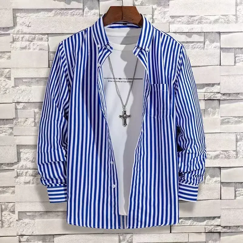New Men's Stretch Anti-Wrinkle Striped Shirt, Formal Business Dress Shirt for Man Long Sleeve Slim Fit Casual Plaid Shirts S-5XL - Image 3