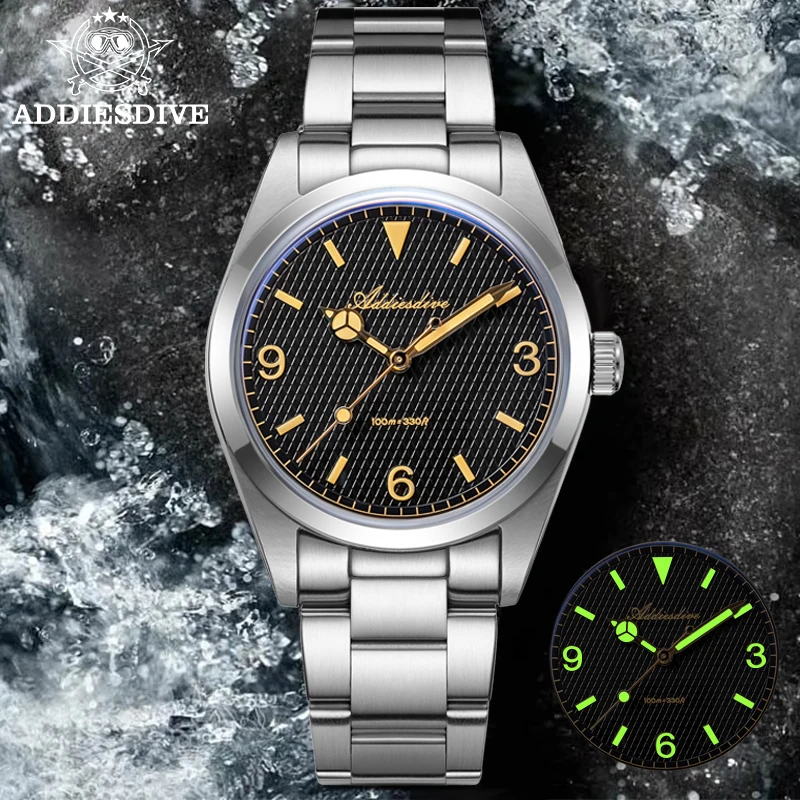 ADDIESDIVE New Men's Analog Watch Bubble Mirror Glass 100m Luminous Men's Quartz Watches with Stainless Steel Bracelet AD2096 - Image 2