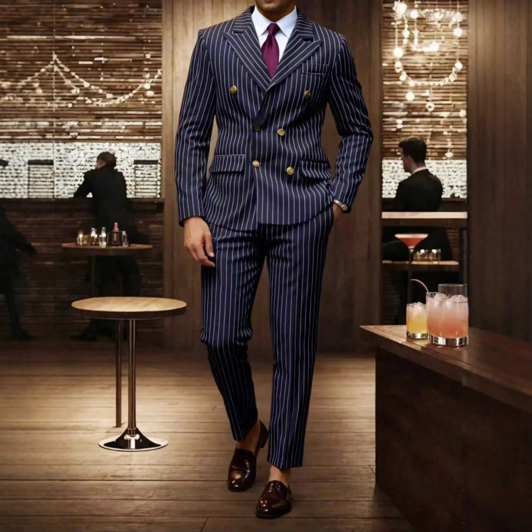 High-quality European and American Men's Clothing, Formal Suits with Stripes, Trousers for Business, Formal Dinners, Weddings - Image 3
