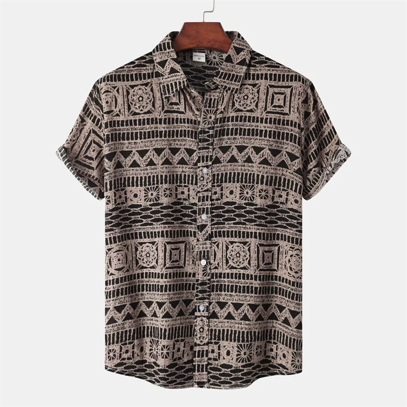 Retro Geometric Texture 3d Print Hawaiian Shirt Men Summer Short Sleeves Tops Beach Harajuku Street Lapel Blouse Male Clothes - Image 2