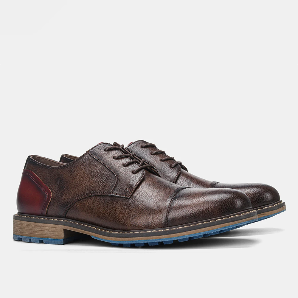 Retro Men Casual leather shoes Cap Toe Oxford Men Derby Shoes Fashion Men Leather Shoes - Image 5