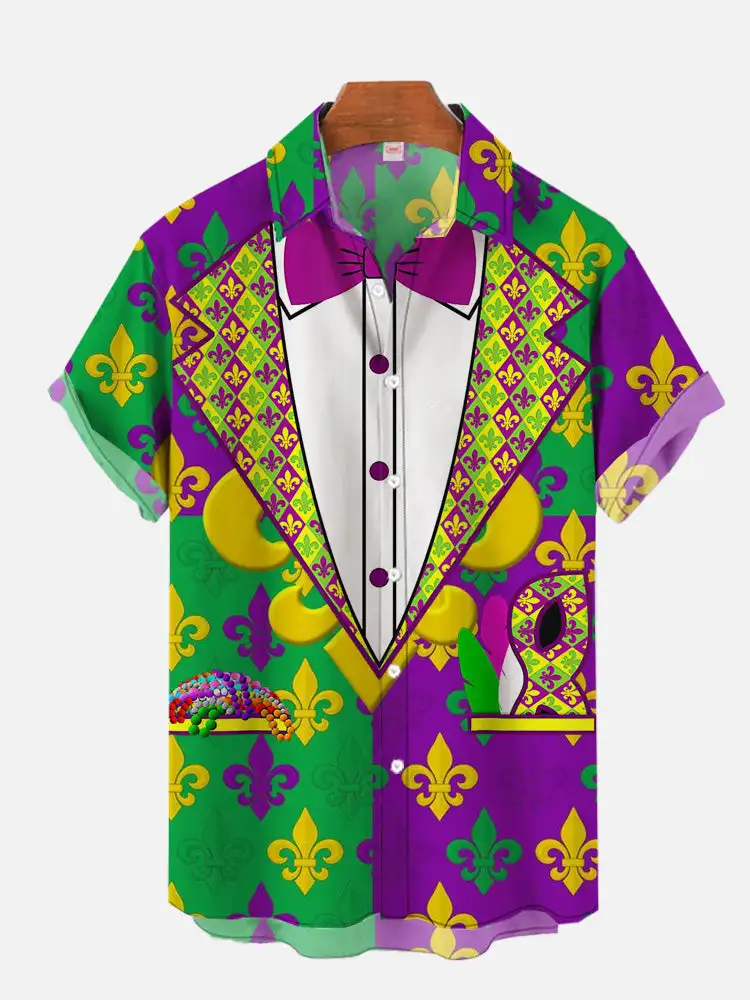 Men's Neon Pattern Printed Shirts Men's Fashion Casual Shirt Comfortable Beach Short Sleeved Shirt Men's Single Breasted Shirts - Image 14