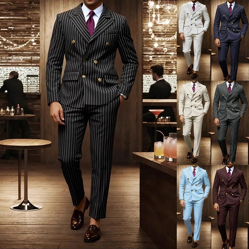 High-quality European and American Men's Clothing, Formal Suits with Stripes, Trousers for Business, Formal Dinners, Weddings - Image 2
