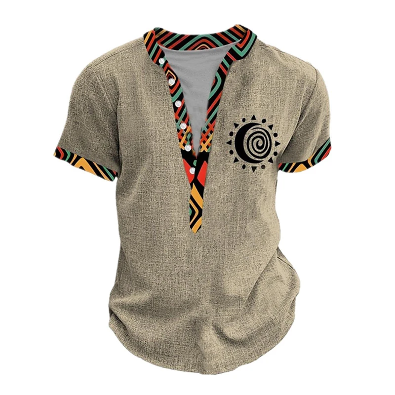 Summer 3D Printed Henry Short Sleeve Shirt Men's Fashion Street Clothing Button Short Sleeve Men's Top - Image 8