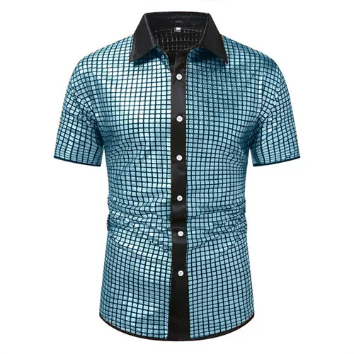 Summer New Men Short Sleeve Sequin Shirt Gold / Silver / Red Fashion Men Dance Party Bar KTV Luxury Casual Shirts - Image 7