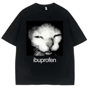 2026 Vintage Funny Ibuprofen Cat Meme Graphic Tees Men Women Humor Fashion T Shirts Oversized Casual Streetwear T-shirt Y2K Tops