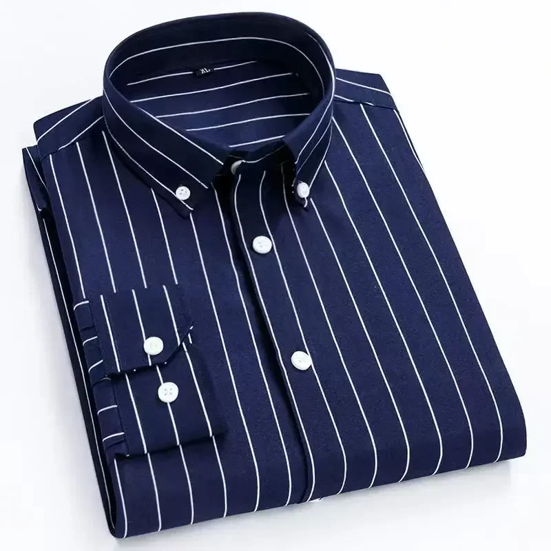 New Men's Stretch Anti-Wrinkle Striped Shirt, Formal Business Dress Shirt for Man Long Sleeve Slim Fit Casual Plaid Shirts S-5XL - Image 11