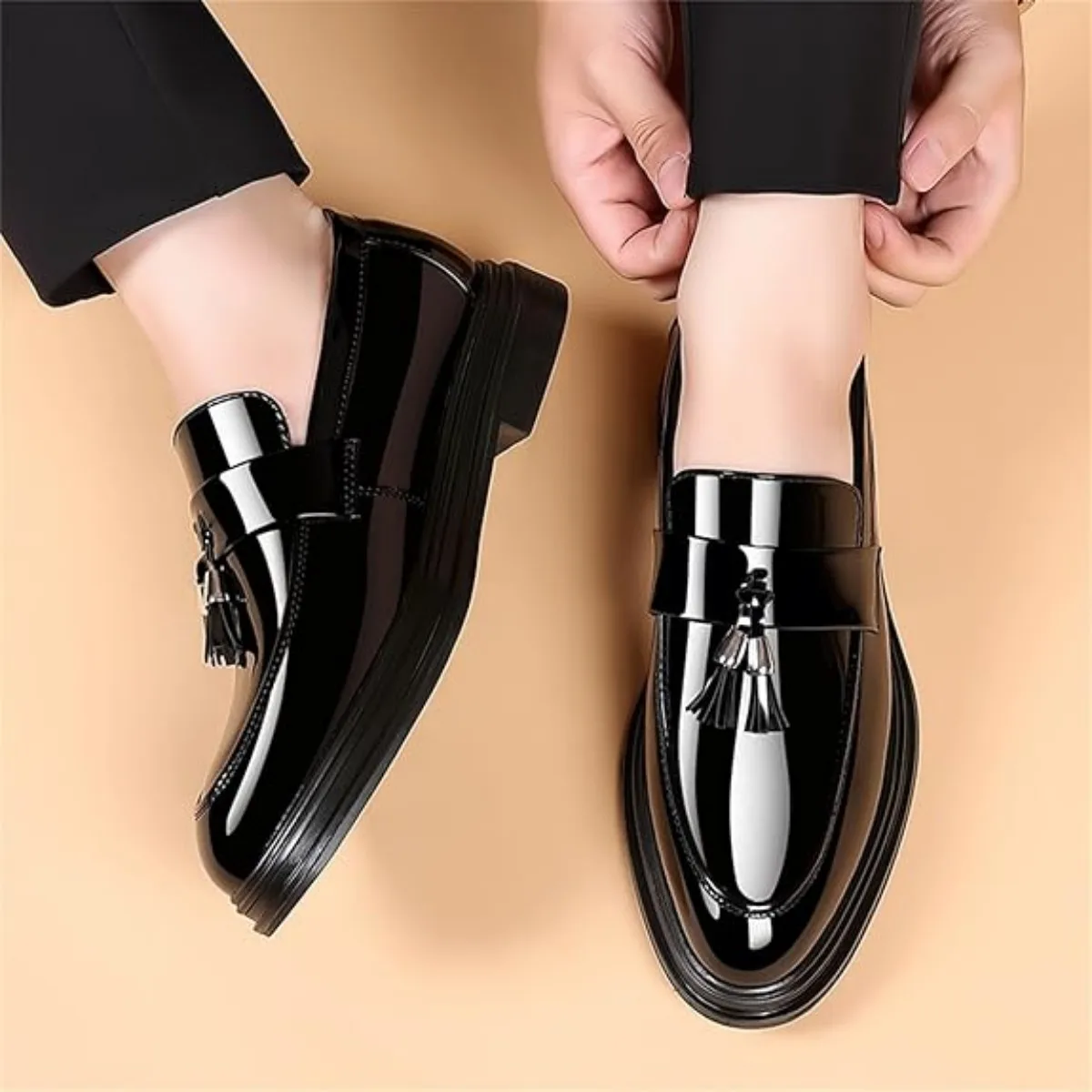 Men's Tassels High Gloss Patent Penny Loafers Fashion Formal Business Casual Oxford Slip On Dress Shoes Shoe for Men - Image 4