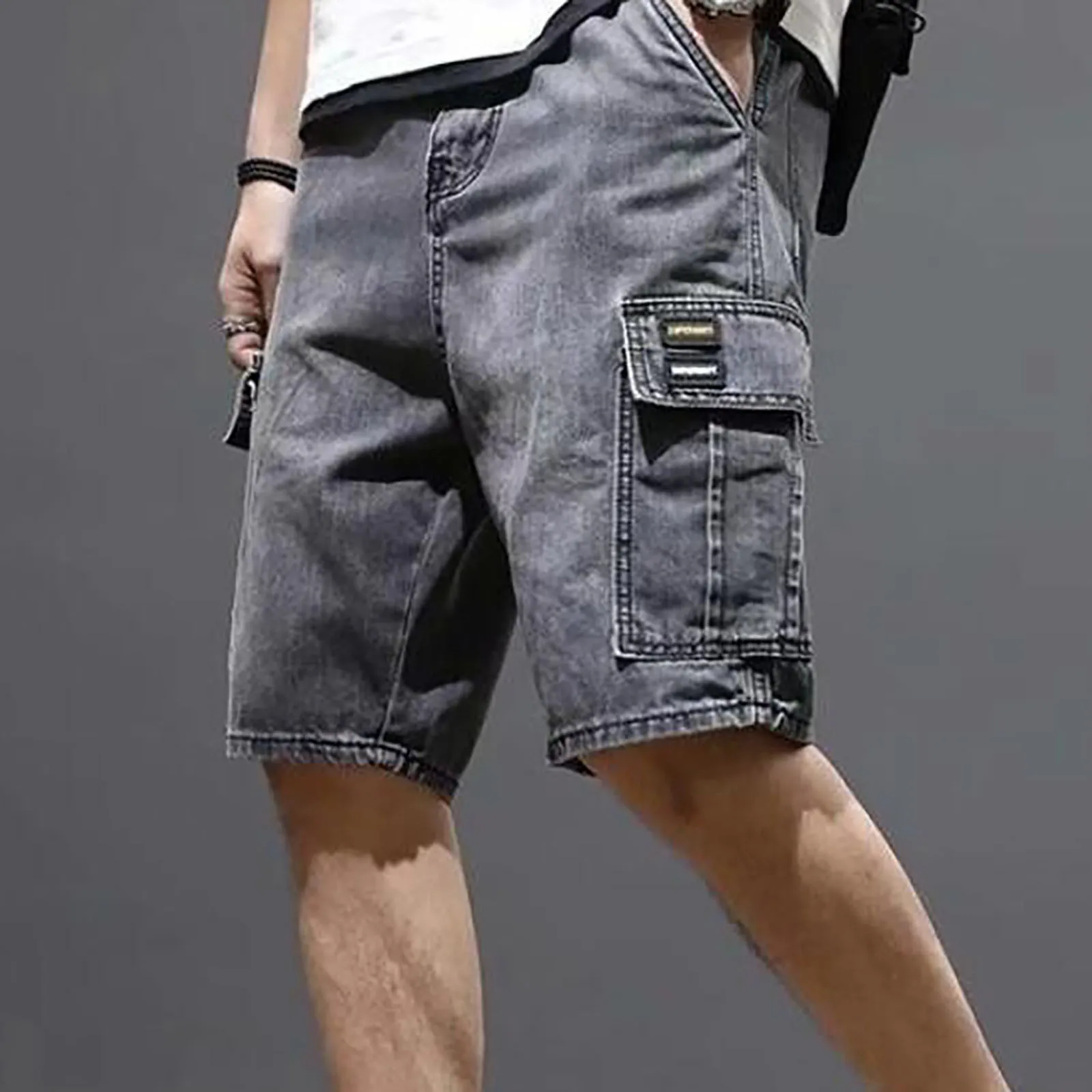 Men's Solid Color Denim Shorts, Korean Version Of The Trend, Medium Pants, Five Point Pants, Cargo Poplin Pants, Summer 2025 - Image 2