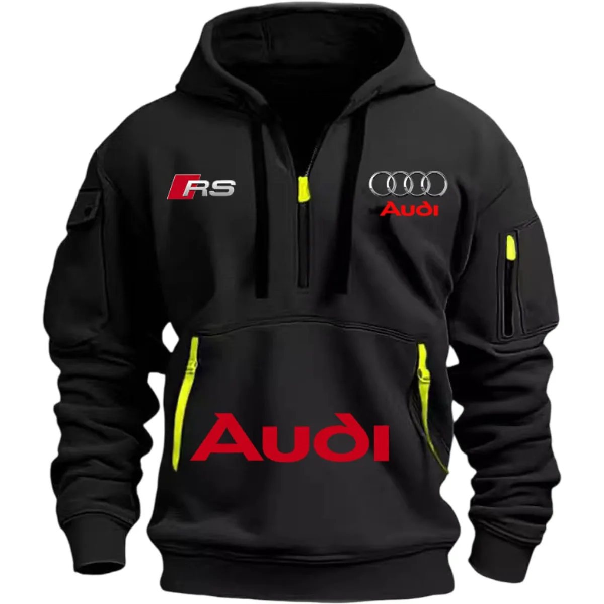 Sporty Audi clothing suitable for men, outdoor sports-style cycling suits, street-printed hooded sweatshirts with brims, featuri