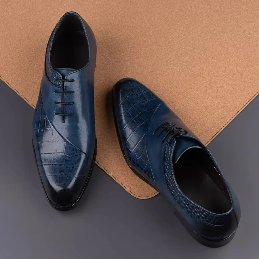 New Style Oxfords Men Shoes Top Layer Cowhide Leather Handmade Luxury Retro Blue Designer Business Office Wedding Male's Shoe CN - Image 6