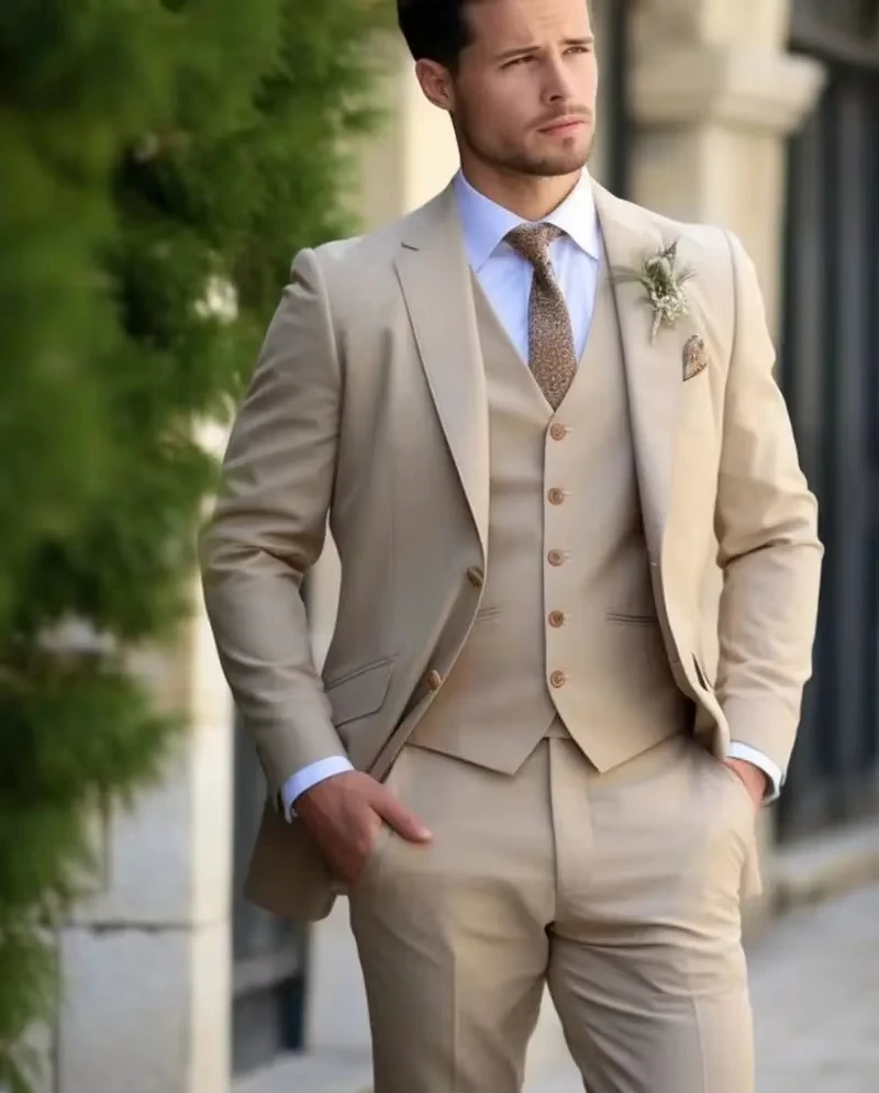 khaki Elegant Men Suits Smart Casual Slim Fit Blazers Hombre Business High Quality Custom 3 Piece Set Costume Homme