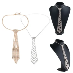 Women Glitter Faux Crystal for Rhinestone Neck Tie Luxury Diamond Jewelry Necklace Collar with Adjustable Chain Wedding Banquet
