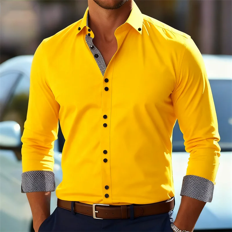 New Men's Button Business Casual Shirt Long Sleeve Collar Shirt - Fashionable and Elegant Casual Top Shirt