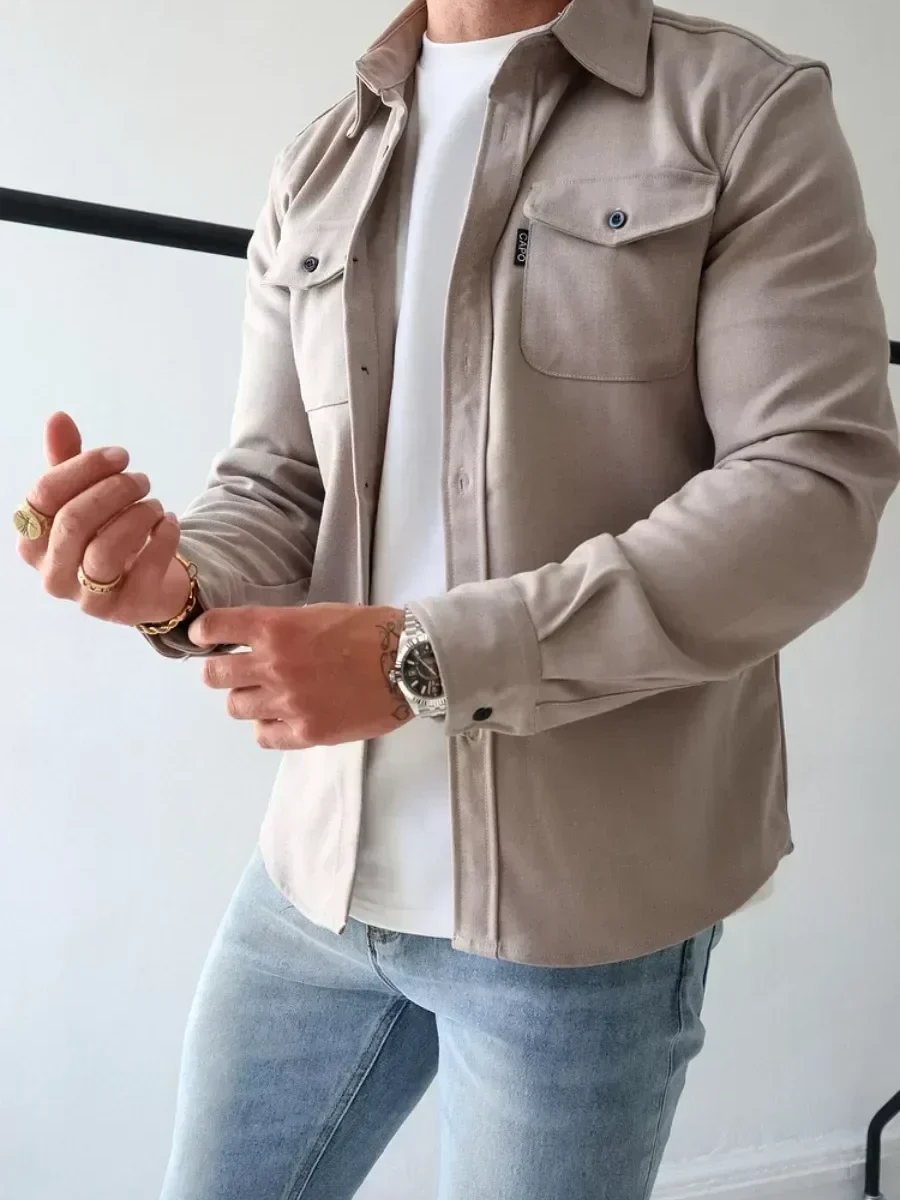 New 2026 Men's Casual Shirt Jackets Autumn Winter Man Long Sleeve Lapel Outerwear Men's Single-Breasted Solid Pocket Coats Male