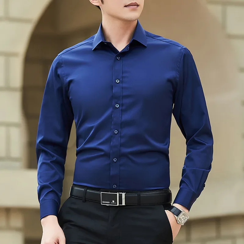 New Plus Size 8XL Men Solid Color Business Shirt Long Sleeve Shirt Fashion Classic Basic Casual Slim White Spring Autumn - Image 10