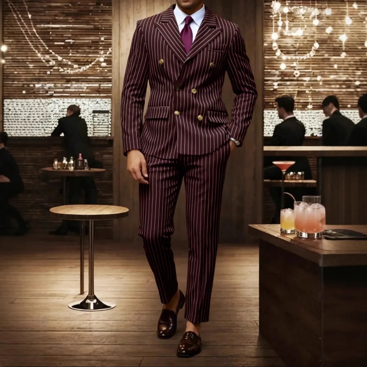 High-quality European and American Men's Clothing, Formal Suits with Stripes, Trousers for Business, Formal Dinners, Weddings