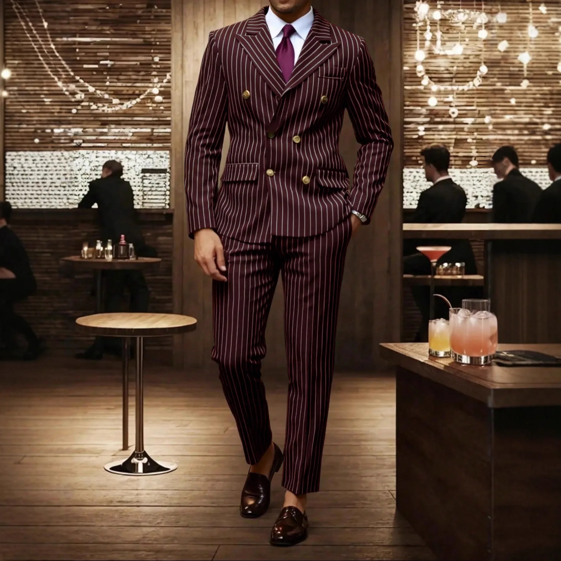 High-quality European and American Men's Clothing, Formal Suits with Stripes, Trousers for Business, Formal Dinners, Weddings