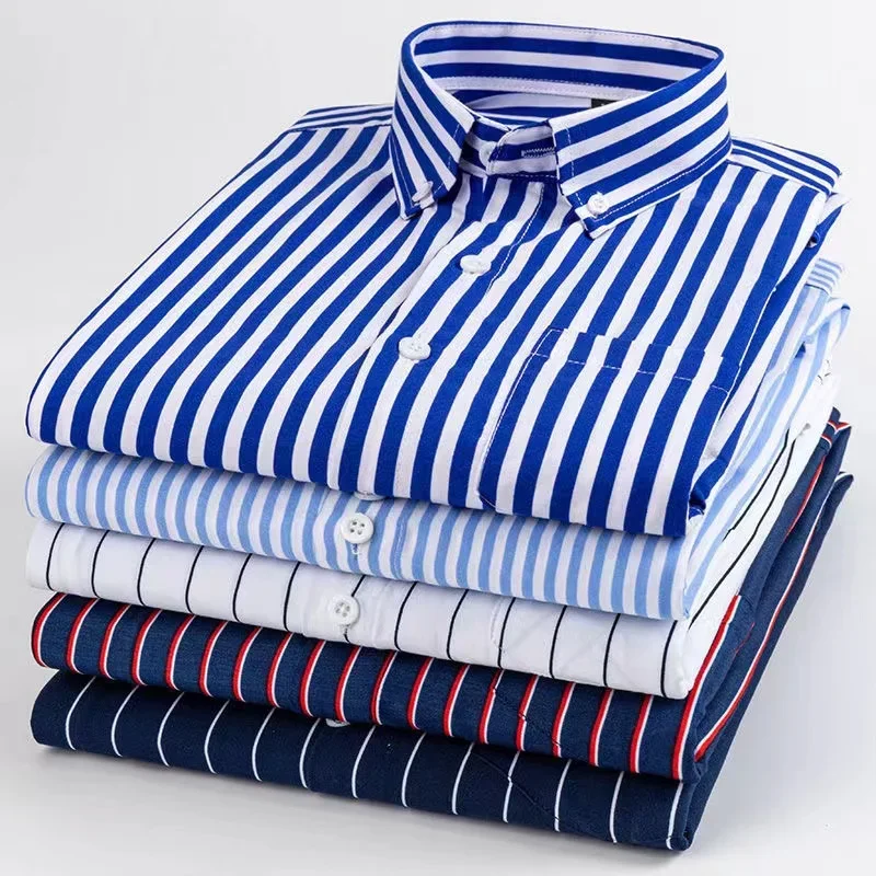 M-5XL Men's Casual Shirts with Classic Black and White Striped Design Plus Sizes Long Sleeve Shirts for Casual Social Settings - Image 5