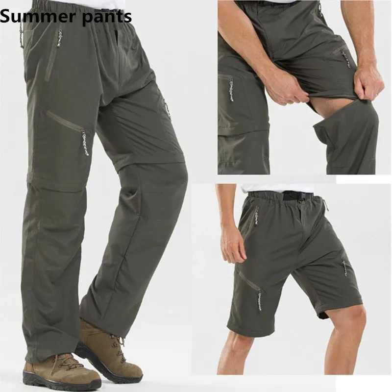 Quick Dry Pants Summer Breathable Sports Tactical Trousers Male Mountaining Sports Trekking Camping Fishing Remove Shorts Pants