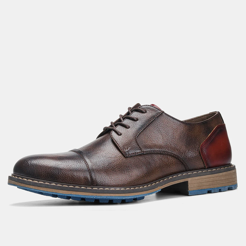 Retro Men Casual leather shoes Cap Toe Oxford Men Derby Shoes Fashion Men Leather Shoes - Image 7