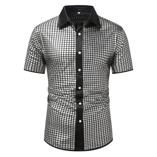 Summer New Men Short Sleeve Sequin Shirt Gold / Silver / Red Fashion Men Dance Party Bar KTV Luxury Casual Shirts - Image 10
