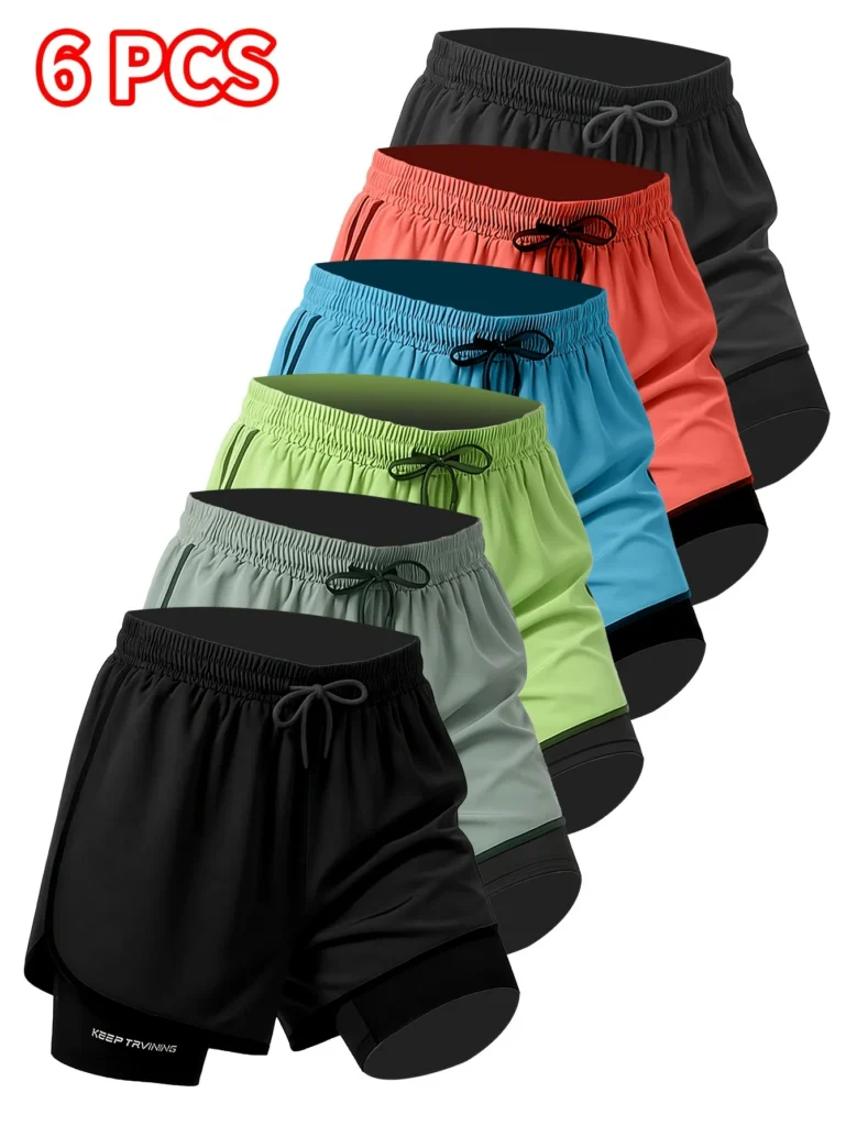 6pcs set of colorful shorts for men, summer shorts for running, leisure, daily fitness training, breathable  sweat absorbing