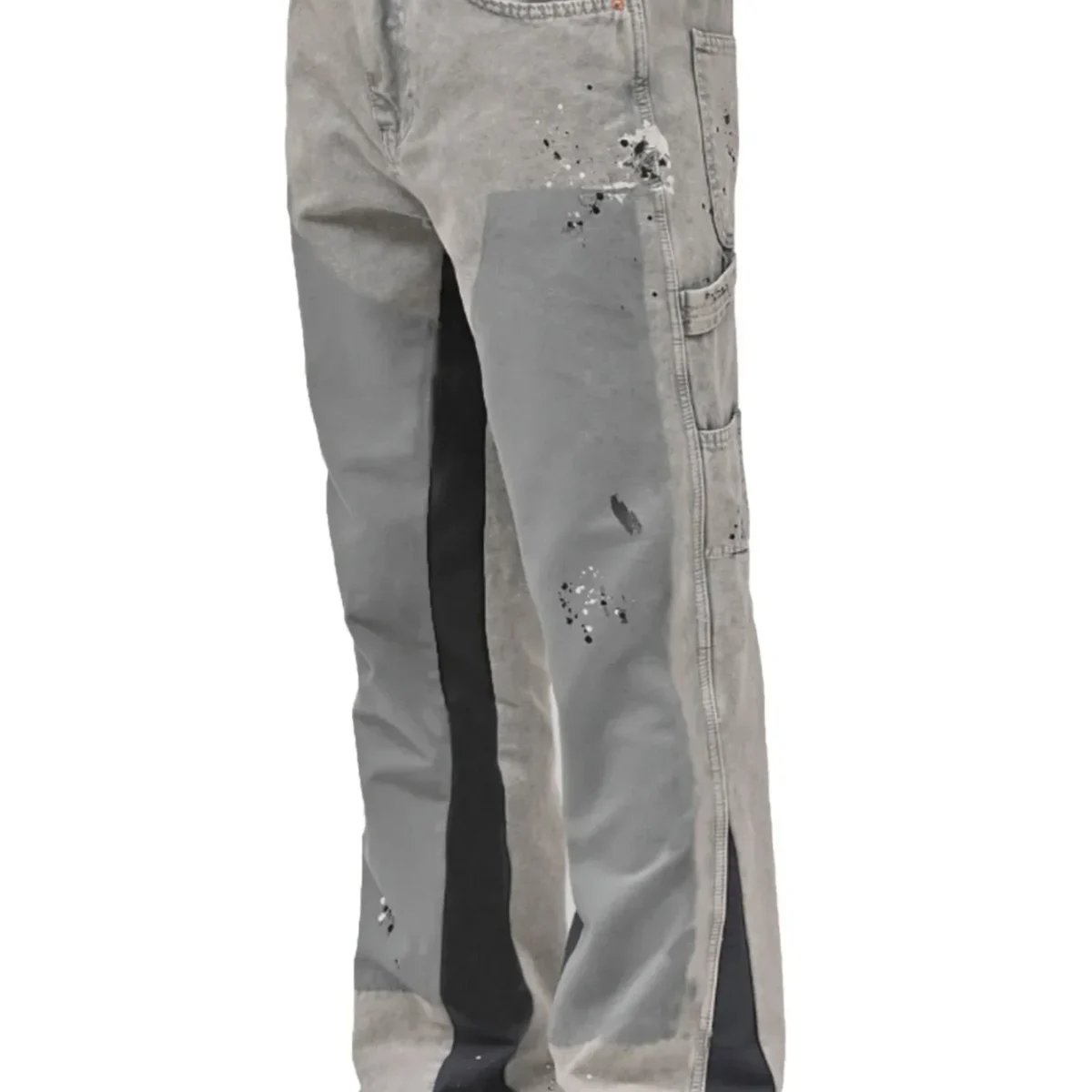 Men's Fashion Jeans Work Pants, European and American Fashion Workwear Elastic Patchwork Denim Layered Flared Pants S-XXL