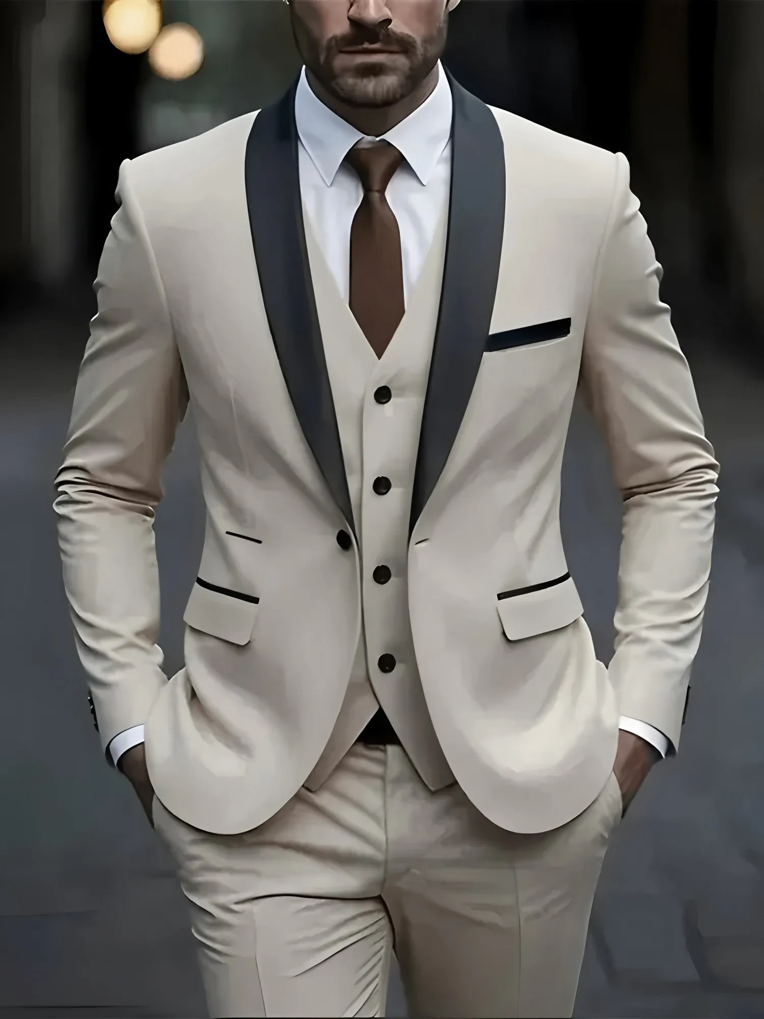 Jacket Vest Pants Solid Color Men's Formal Business Office Suit Groom Wedding Dress Party Blazer Waistcoat Trousers Tuxedo - Image 3