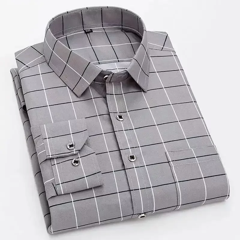 New Men's Stretch Anti-Wrinkle Striped Shirt, Formal Business Dress Shirt for Man Long Sleeve Slim Fit Casual Plaid Shirts S-5XL - Image 9