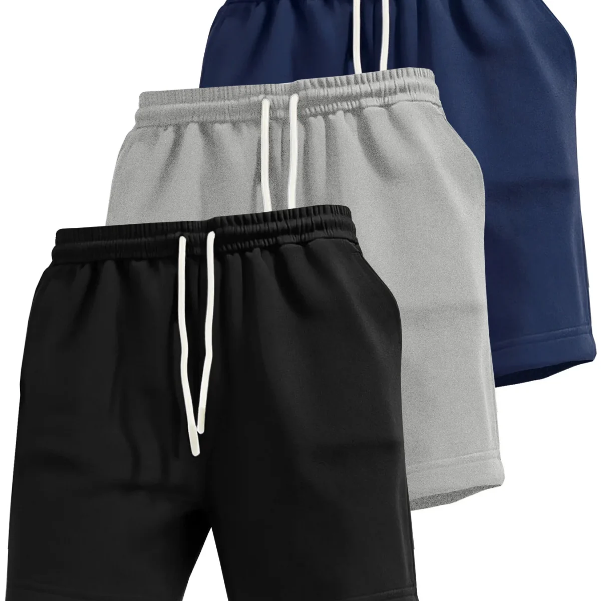 3-piece men's shorts, summer solid color drawstring waist regular comfortable breathable training pants, casual sports pants, suitable for outdoor running, cycling, fitness, mountaineering and other sports