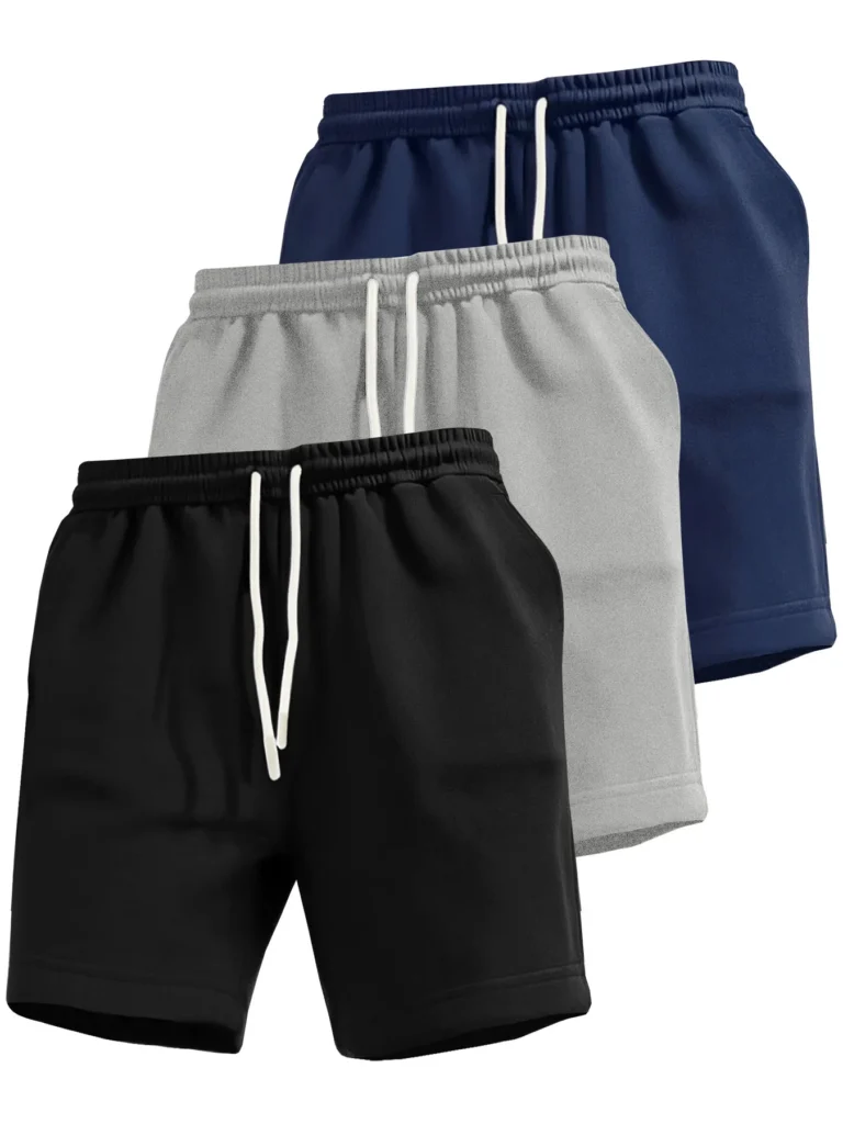 3-piece men's shorts, summer solid color drawstring waist regular comfortable breathable training pants, casual sports pants, suitable for outdoor running, cycling, fitness, mountaineering and other sports