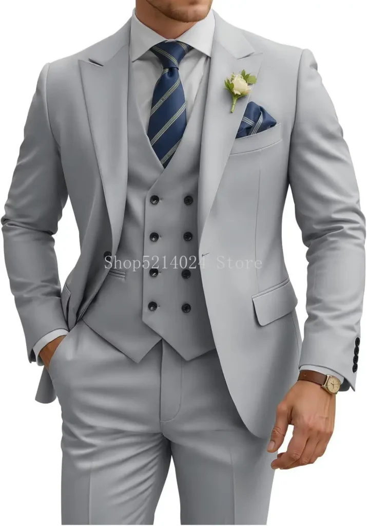 Mens Suit 3 Piece Slim Fit Suits for Men Double Breasted Suit Wedding Prom Suits Formal Business Dinner Tuxedo