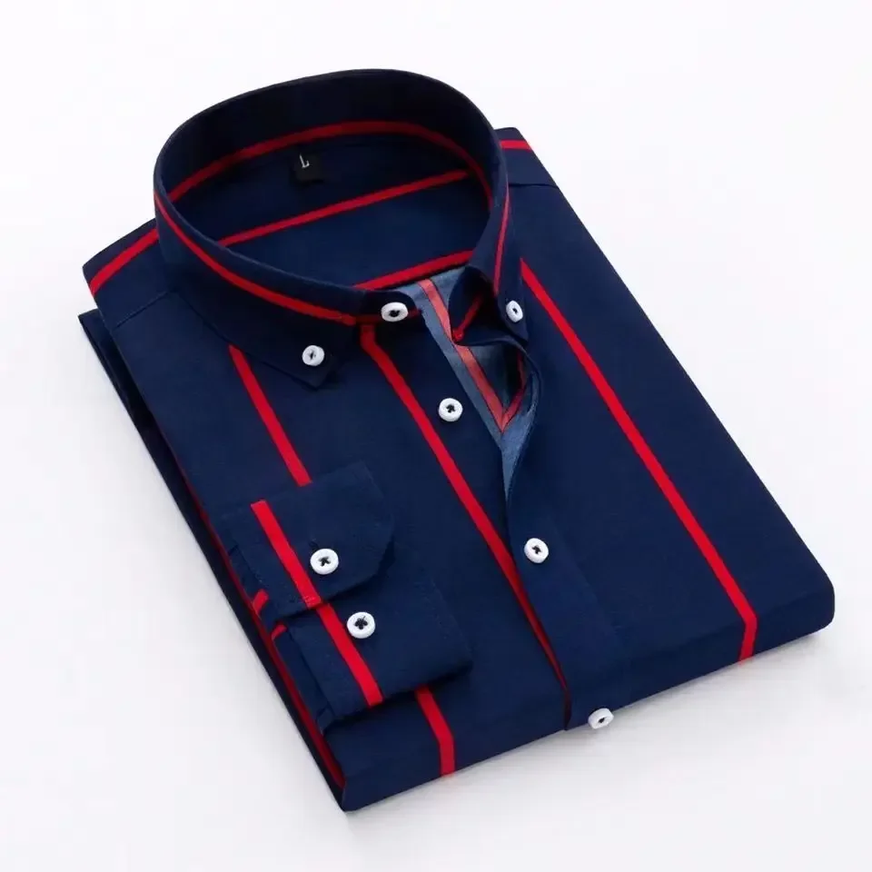 New Men's Stretch Anti-Wrinkle Striped Shirt, Formal Business Dress Shirt for Man Long Sleeve Slim Fit Casual Plaid Shirts S-5XL - Image 17