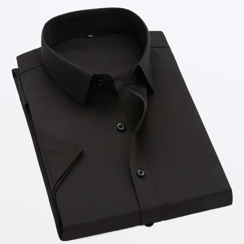 White Short-sleeved Shirt Men's Summer New Solid Color Ice Silk Thin Business Formal Casual Office No-iron Shirt Large Size 5XL - Image 3