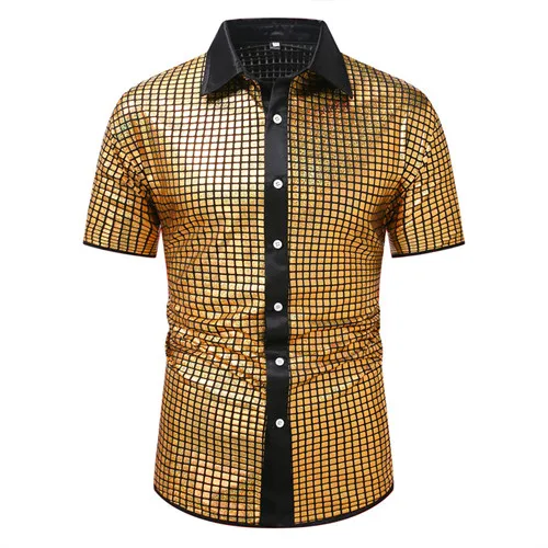 Summer New Men Short Sleeve Sequin Shirt Gold / Silver / Red Fashion Men Dance Party Bar KTV Luxury Casual Shirts - Image 11