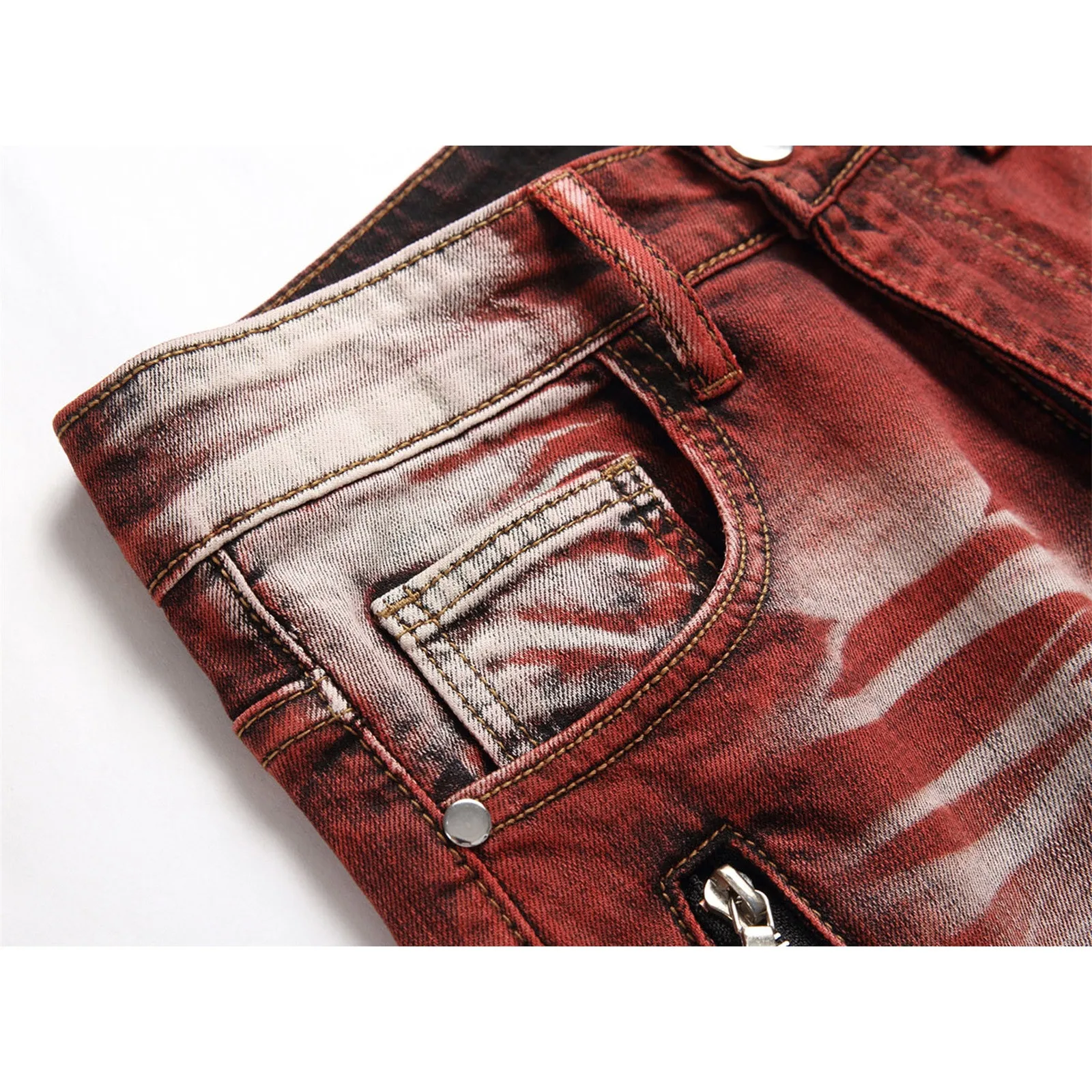 New Motorcycle Style Stretch Hole Beggar Street Tie Dye Gradient Color Personality Fashion Denim Business Stretch Men'S Jeans - Image 2