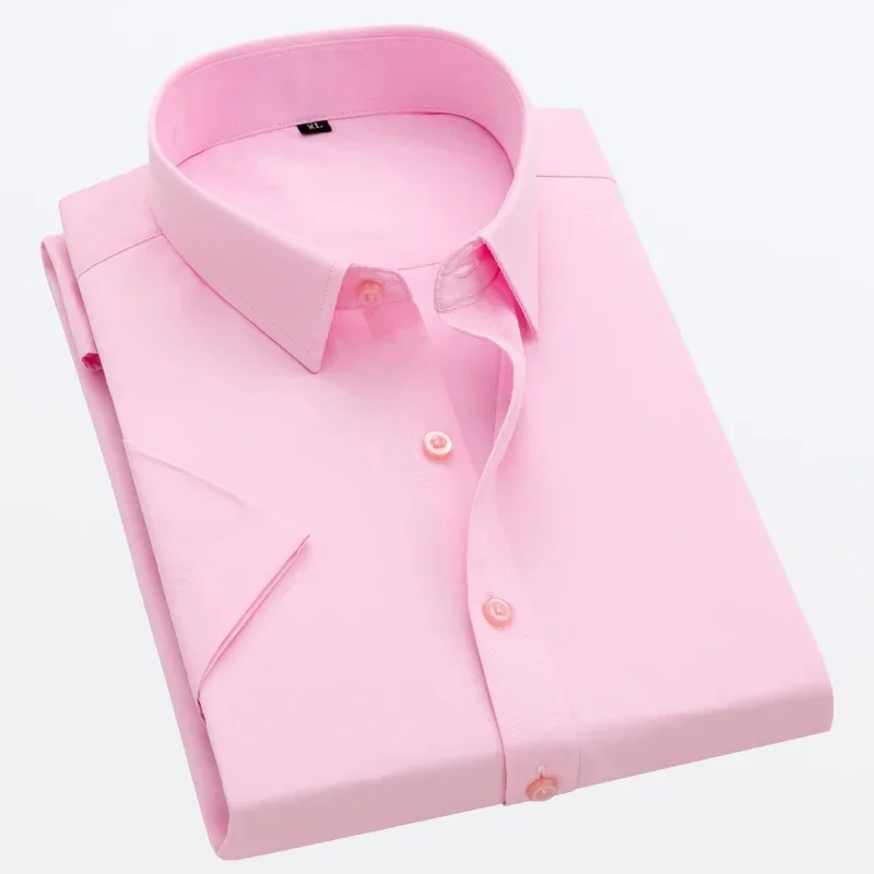 White Short-sleeved Shirt Men's Summer New Solid Color Ice Silk Thin Business Formal Casual Office No-iron Shirt Large Size 5XL - Image 4
