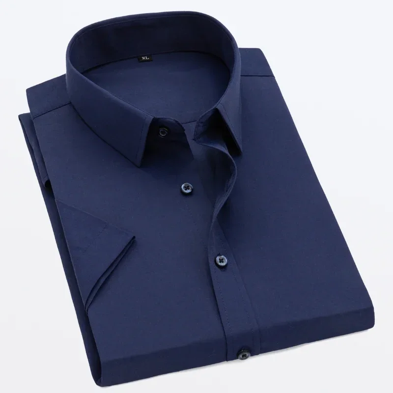 White Short-sleeved Shirt Men's Summer New Solid Color Ice Silk Thin Business Formal Casual Office No-iron Shirt Large Size 5XL - Image 2