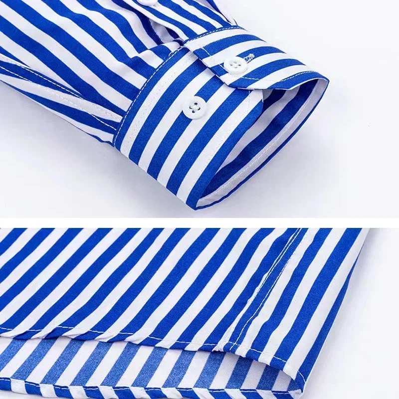 New Men's Stretch Anti-Wrinkle Striped Shirt, Formal Business Dress Shirt for Man Long Sleeve Slim Fit Casual Plaid Shirts S-5XL - Image 5