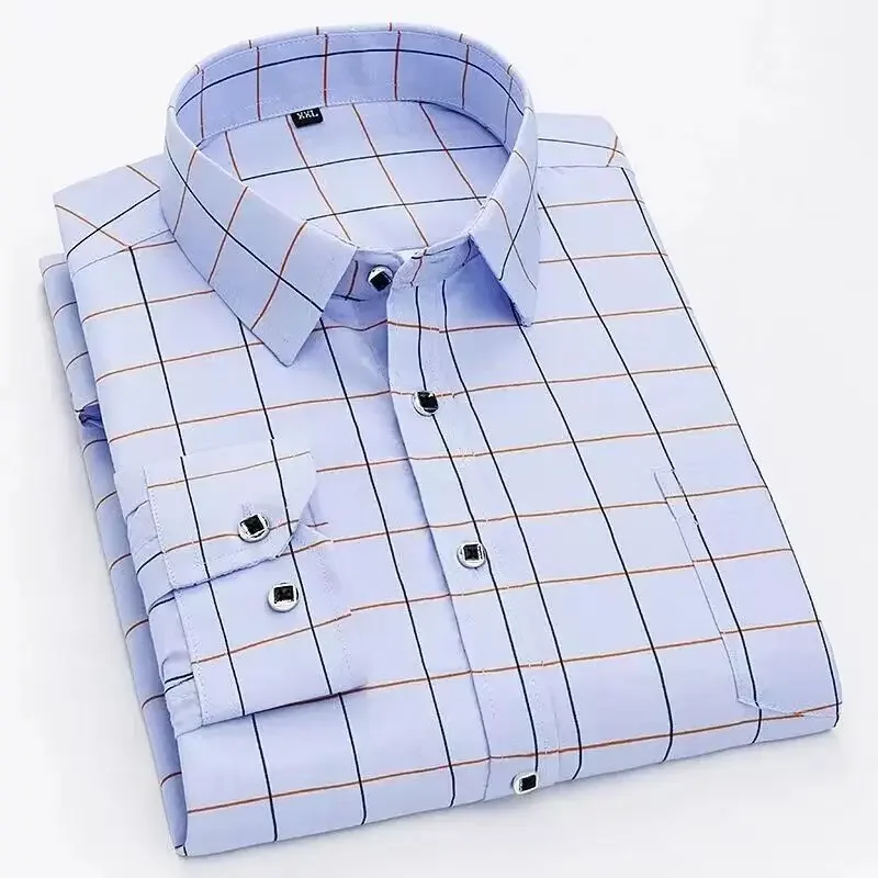 M-5XL Men's Casual Shirts with Classic Black and White Striped Design Plus Sizes Long Sleeve Shirts for Casual Social Settings - Image 9
