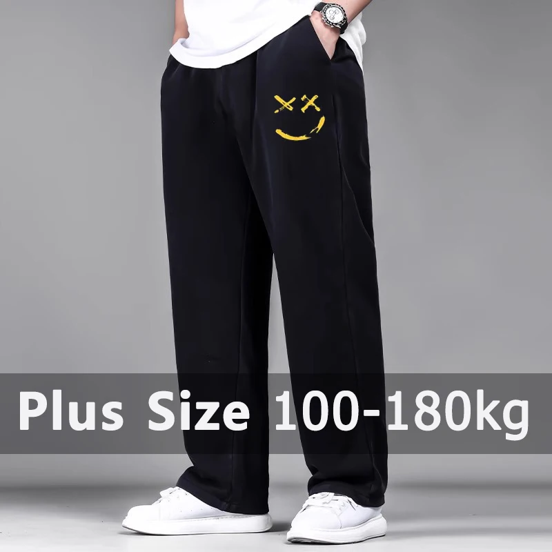Plus Size Men Black Long Pants Autumn Winter Printed Cotton Pants 4XL 5XL 6XL 7XL 100-200kg Loose Trousers Big Size Men Clothing